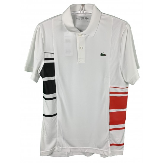 CAMISA LACOSTE POLO SPORT PIQUE - BRANCA/VERMELHO/PRETO